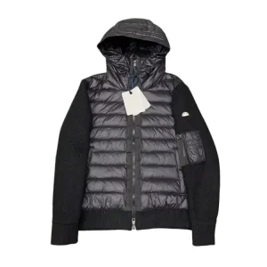 Hooded, patchwork knitted sleeve down jacket 1089