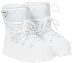 Prada Monolith Padded Nylon White Snow Boots