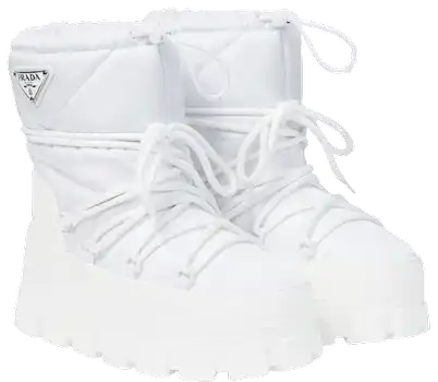 Prada Monolith Padded Nylon White Snow Boots