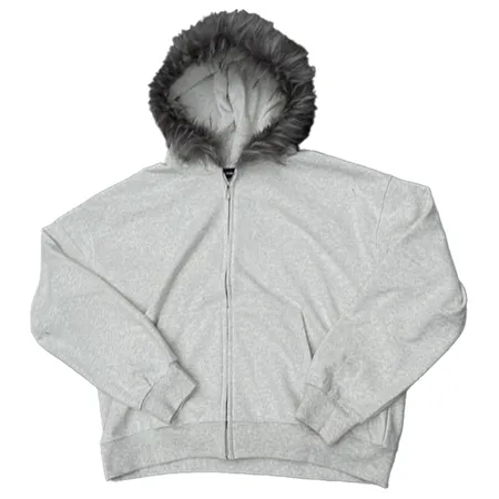 Faux Fur Zip-Up Hoodie Light Grey