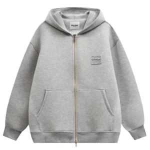 Miu Miu Boxy Fit Grey Zip-Up Hoodie