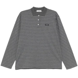 Miu Miu Grey Striped Long Sleeve Polo