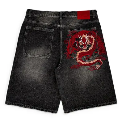 Mobius Dragon Denim Shorts Red