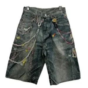 Acne Studios Candy Keychain Print Denim Shorts