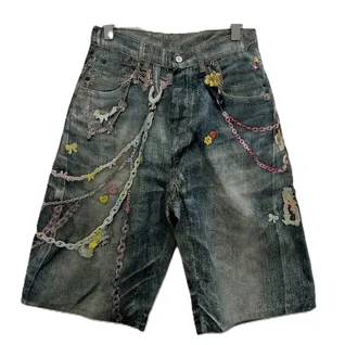 Acne Studios Candy Keychain Print Denim Shorts