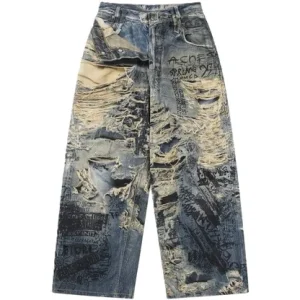 Acne Studios 2023M Torn Scribble Print Denim Jeans