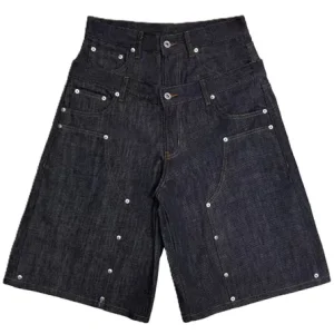 WANNA LAB Double Waisted Raw Denim Shorts