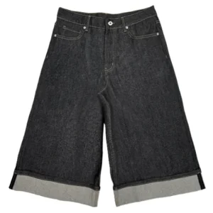 WANNA LAB Cuffed Raw Denim Shorts