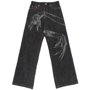 WANNA LAB Red Stitching Raw Denim Pants