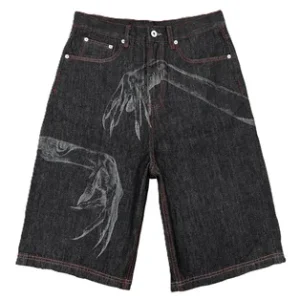 WANNA LAB Red Stitching Raw Denim Shorts