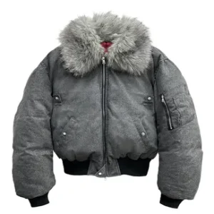 WANNA LAB Faux Fur Collar Bomber Jacket