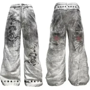 DETW White Dirty Wash Music Note Baggy Jeans