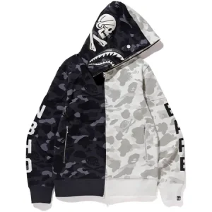BAPE x Neighborhood Split Camo Shark Full Zip Hoodie