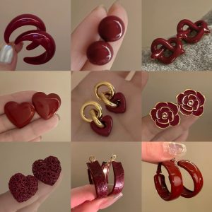 90 options Ankara Red Heart Flower High-End Women’s Earrings