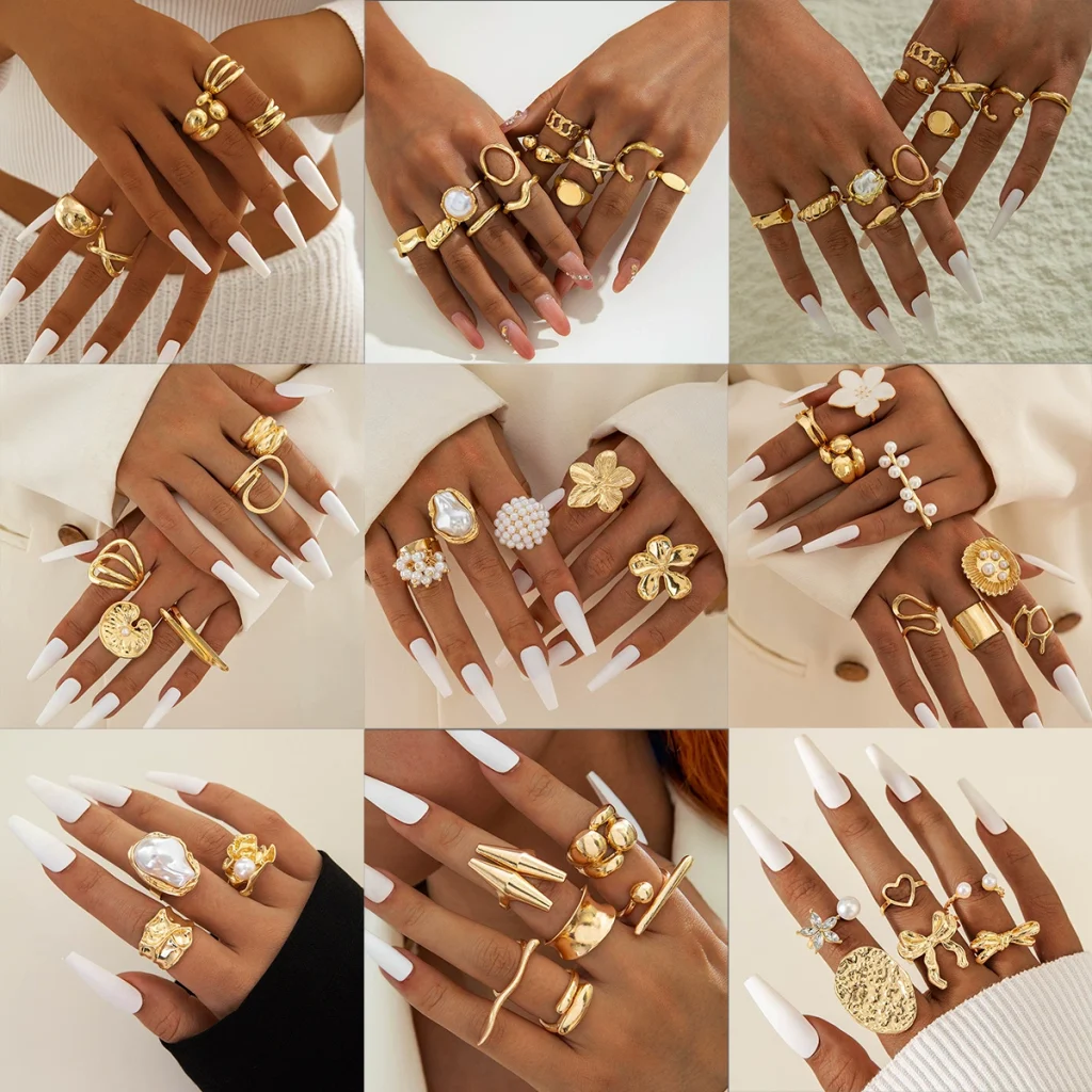 42 options Irregular Pearl Metal Ring Set