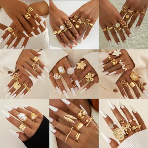 42 options Irregular Pearl Metal Ring Set