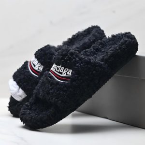Letter Black Lambswool Slippers