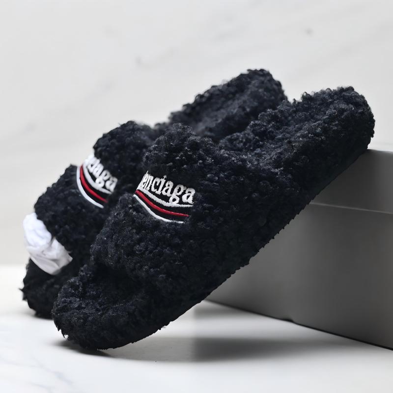 Letter Black Lambswool Slippers