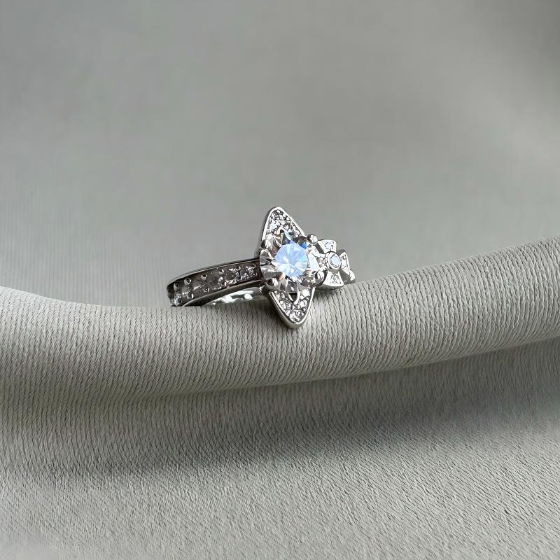 Full Diamond 925 Silver Open Saturn Solitaire Diamond Ring