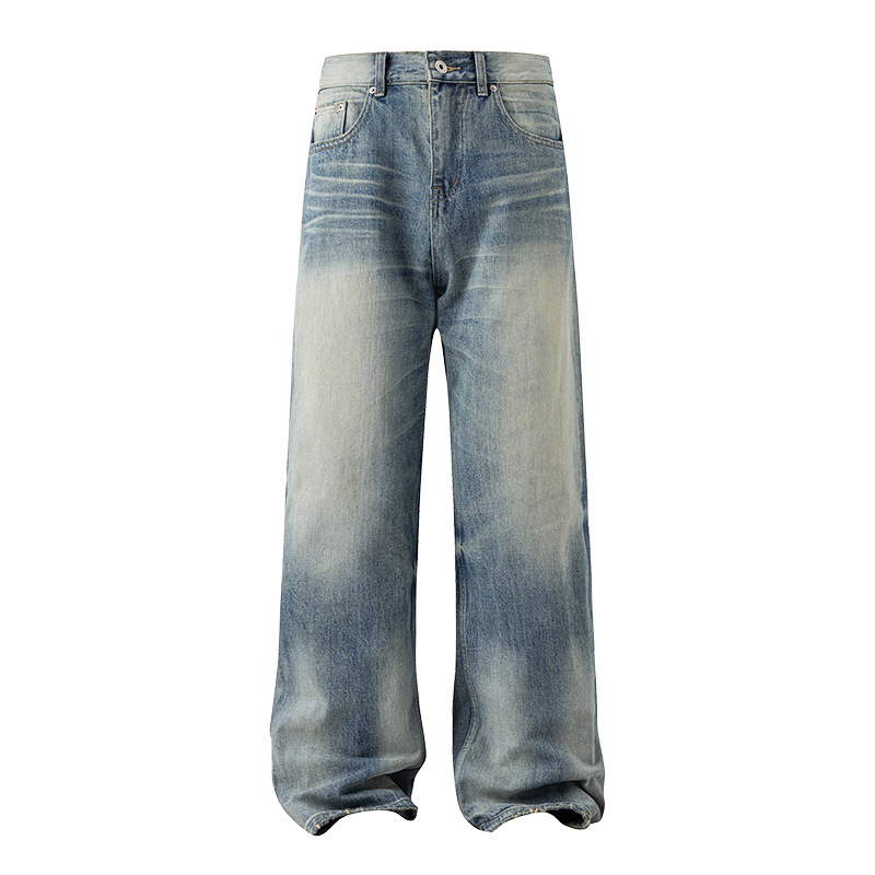 A-line washed blue straight-leg jeans