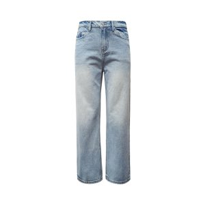 501 style basic washed distressed straight leg jeans, light blue