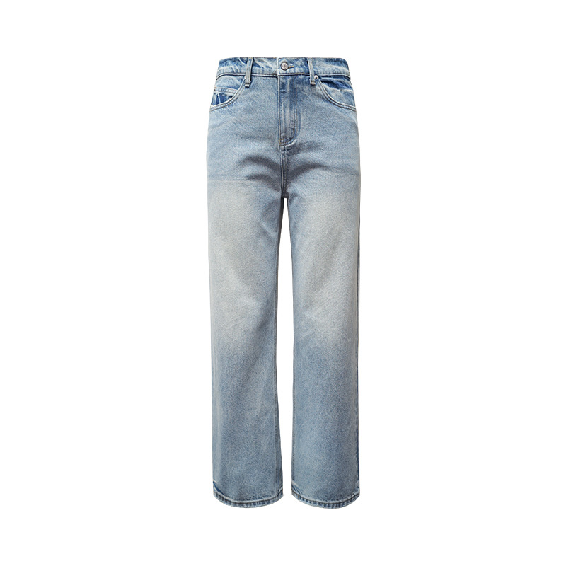 501 style basic washed distressed straight leg jeans, light blue
