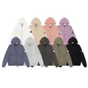 Stone Hooded Fleece Sweatshirt Jacket - Zip-up Hoodie