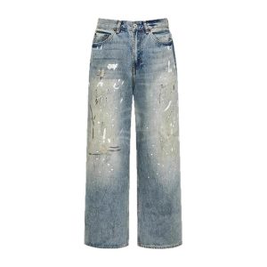 Baggy-Fit Splatter-Paint Wide-Leg Jeans