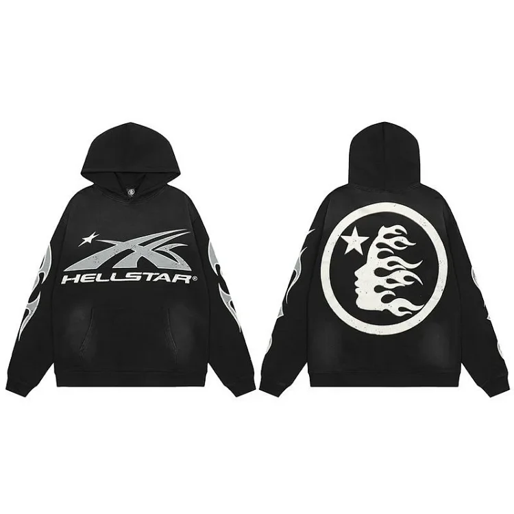 Hell Star Distressed Letter Hoodie