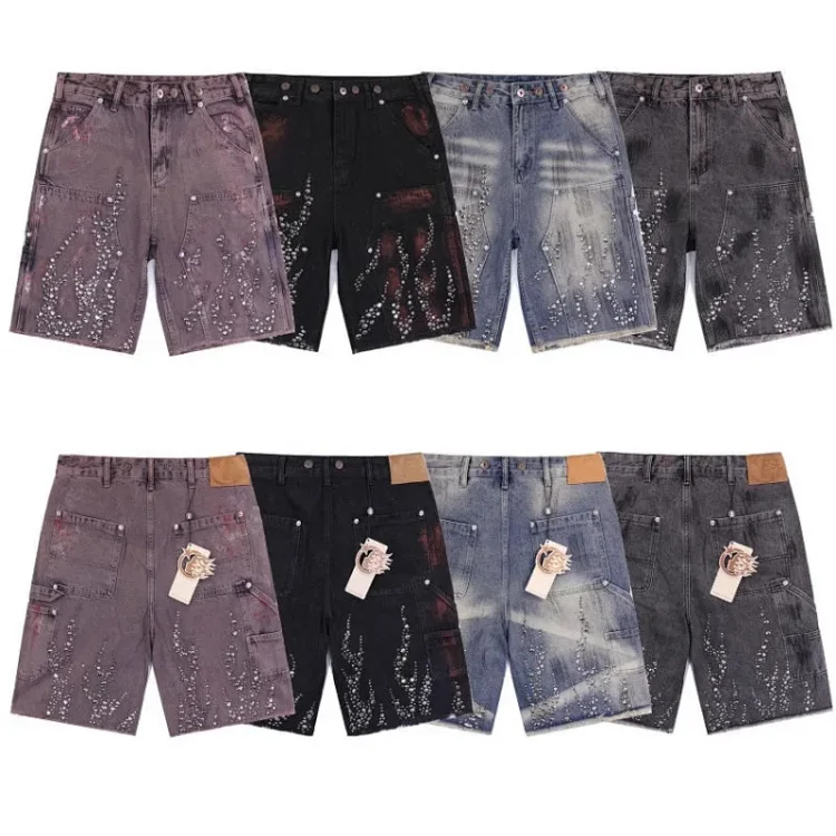 Hell Star Streetwear Hand-Painted Splash Rhinestone Jeans