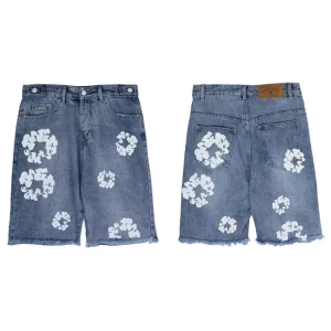 Denim Tears White Print Denim Shorts
