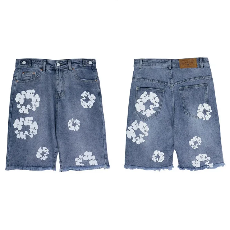 Denim Tears White Print Denim Shorts