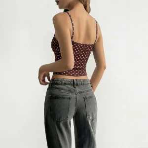 American Square Neck Polka Dot Slim Fit Cropped Cami