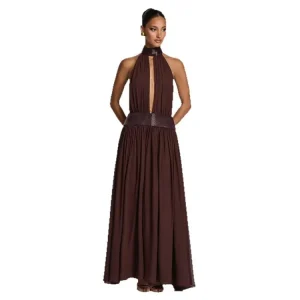 New Sexy Solid Color Open Back Halter Evening Dress