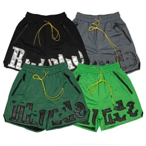 RHUDE Mesh Leather Patch Embroidered Letter Basketball Shorts