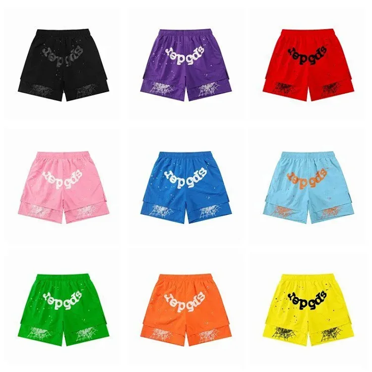 Sp5der Patchwork Print Beach 5-Inch Shorts