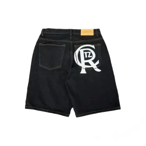 CORTEIZ Letter Print Straight Denim Shorts