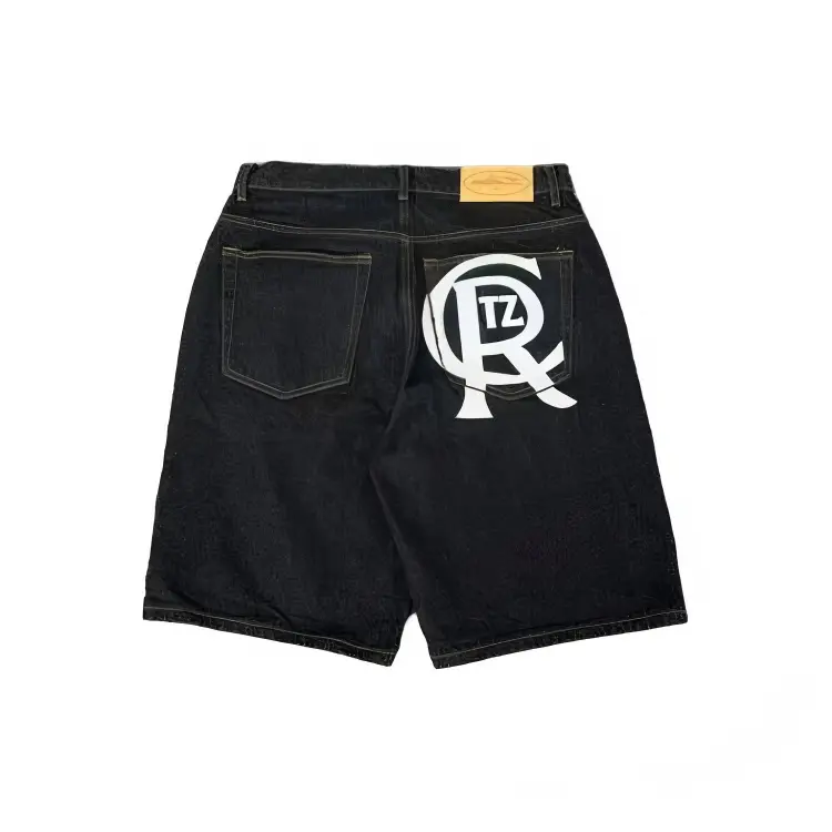 CORTEIZ Letter Print Straight Denim Shorts