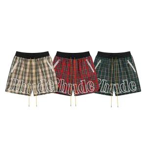 RHUDE Letter Mesh Plaid Beach Shorts