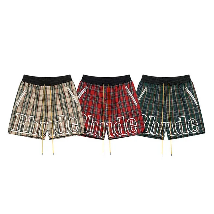RHUDE Letter Mesh Plaid Beach Shorts