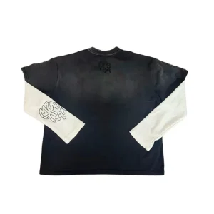 Mertra Vintage Distressed Embroidered Mock Layer Long Sleeve