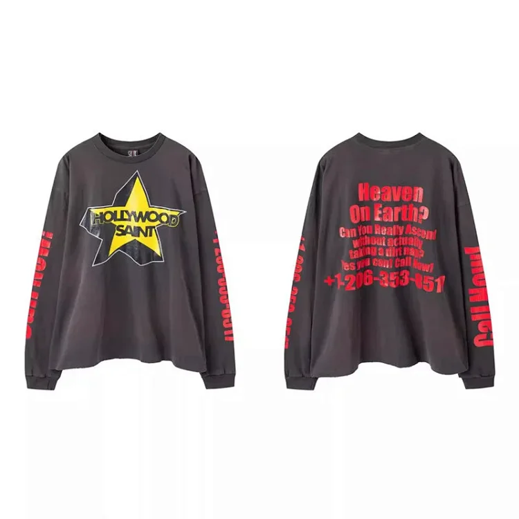 Saint of Michael English Letter Print Long Sleeve T-Shirt