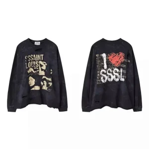 Sssaint Portrait Heart Graffiti Long Sleeve T-Shirt