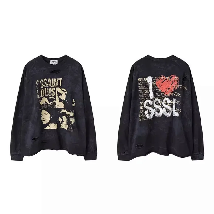 Sssaint Portrait Heart Graffiti Long Sleeve T-Shirt