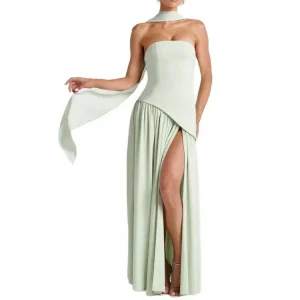 2026 New Strapless Solid Color Slit Dress