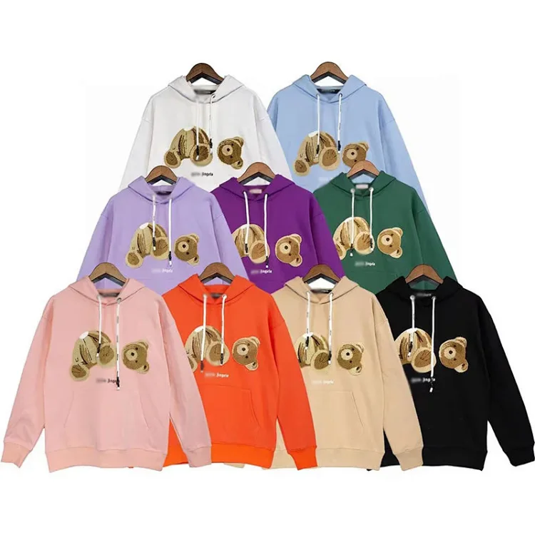 Palm Angels Decapitated Bear Flocked Embroidered Hoodie