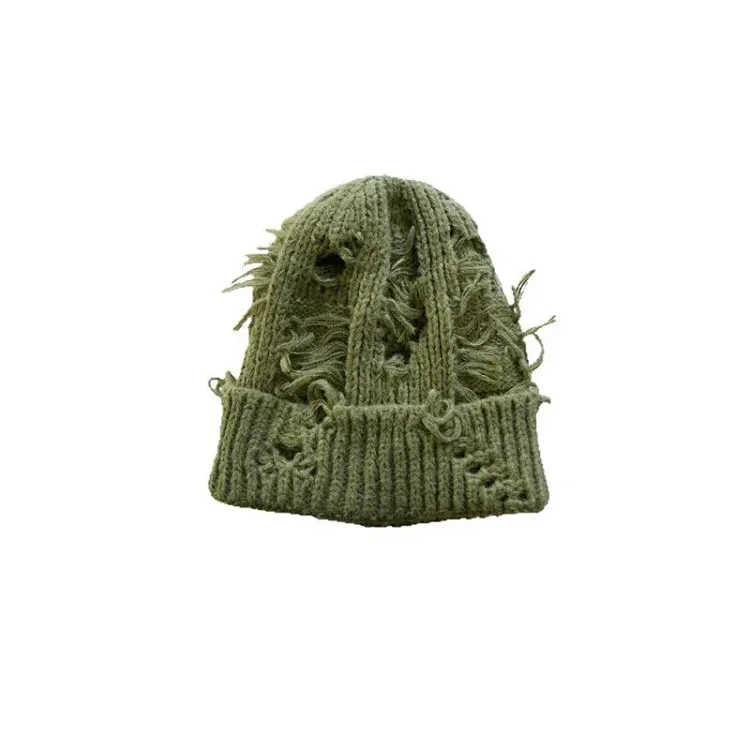 New Niche Distressed Ripped Knit Beanie
