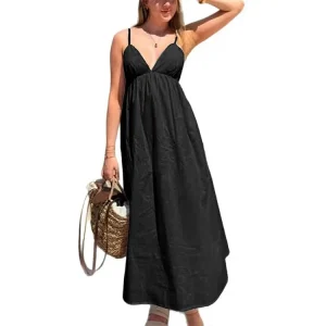 Resort Spaghetti Strap Deep V High-Waist Dress