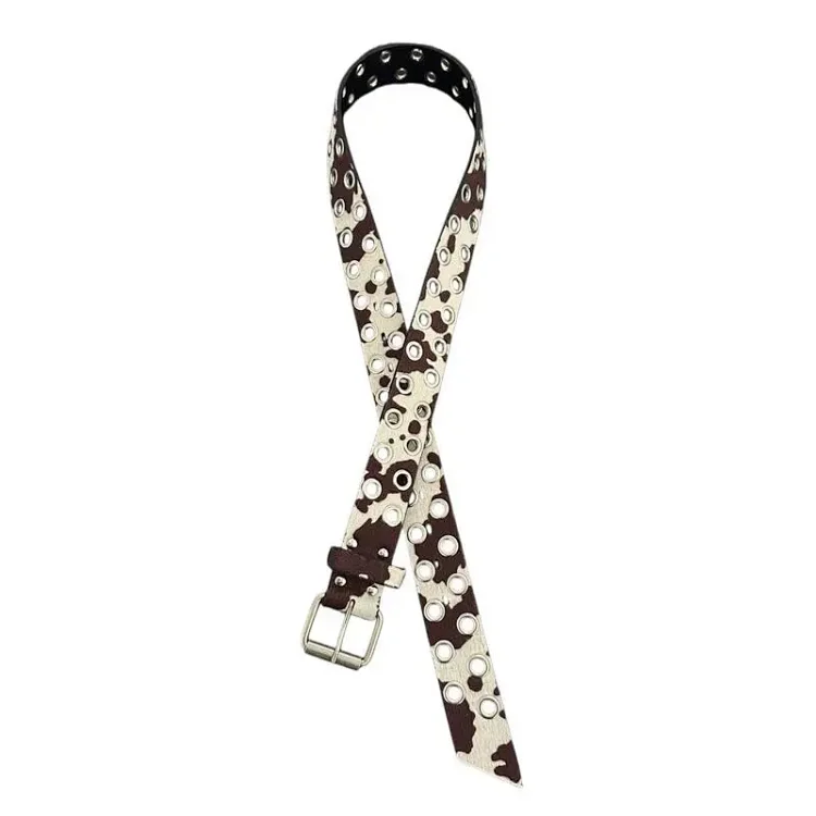 Vintage Cow Print Double Row Rivet Belt