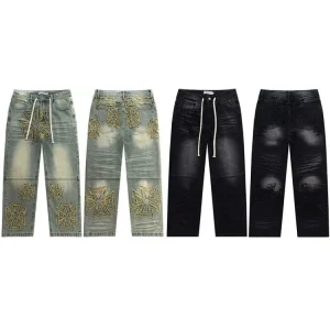 Streetwear Vale Washed Embroidered Straight Jeans